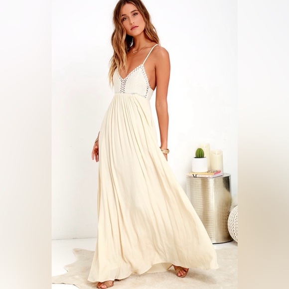 Lulus Dresses & Skirts - Boho Lulu's Cream Crochet Bodice Maxi Dress large